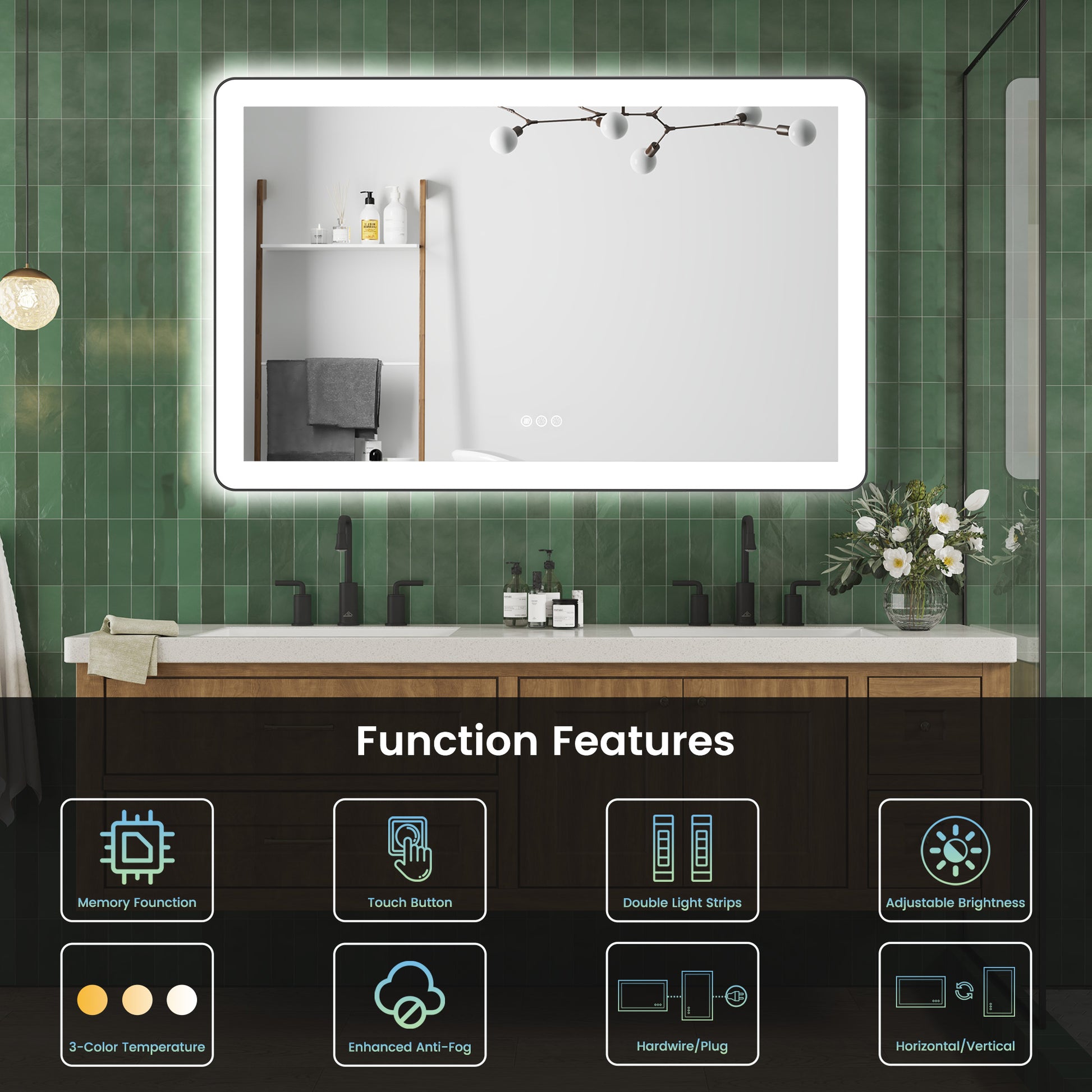 Anti-Fog LED Bathroom Mirror with Aluminum Frame