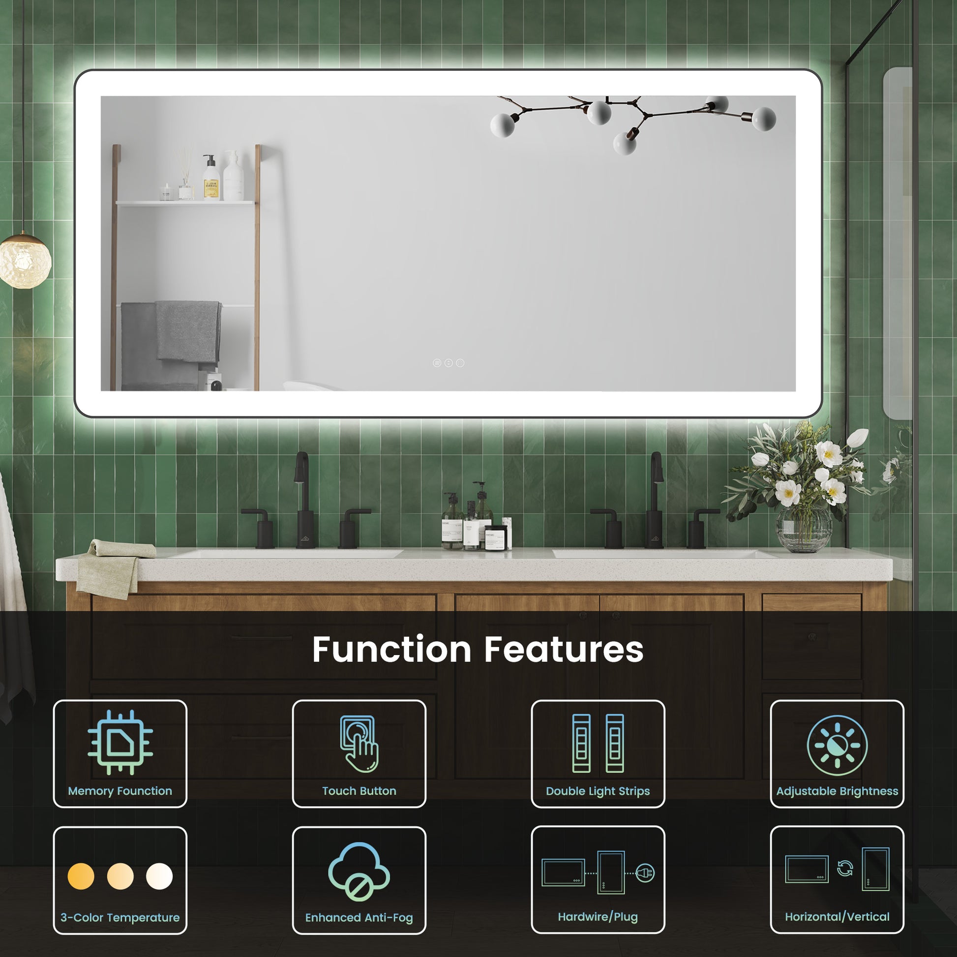 Anti-Fog LED Bathroom Mirror with Aluminum Frame