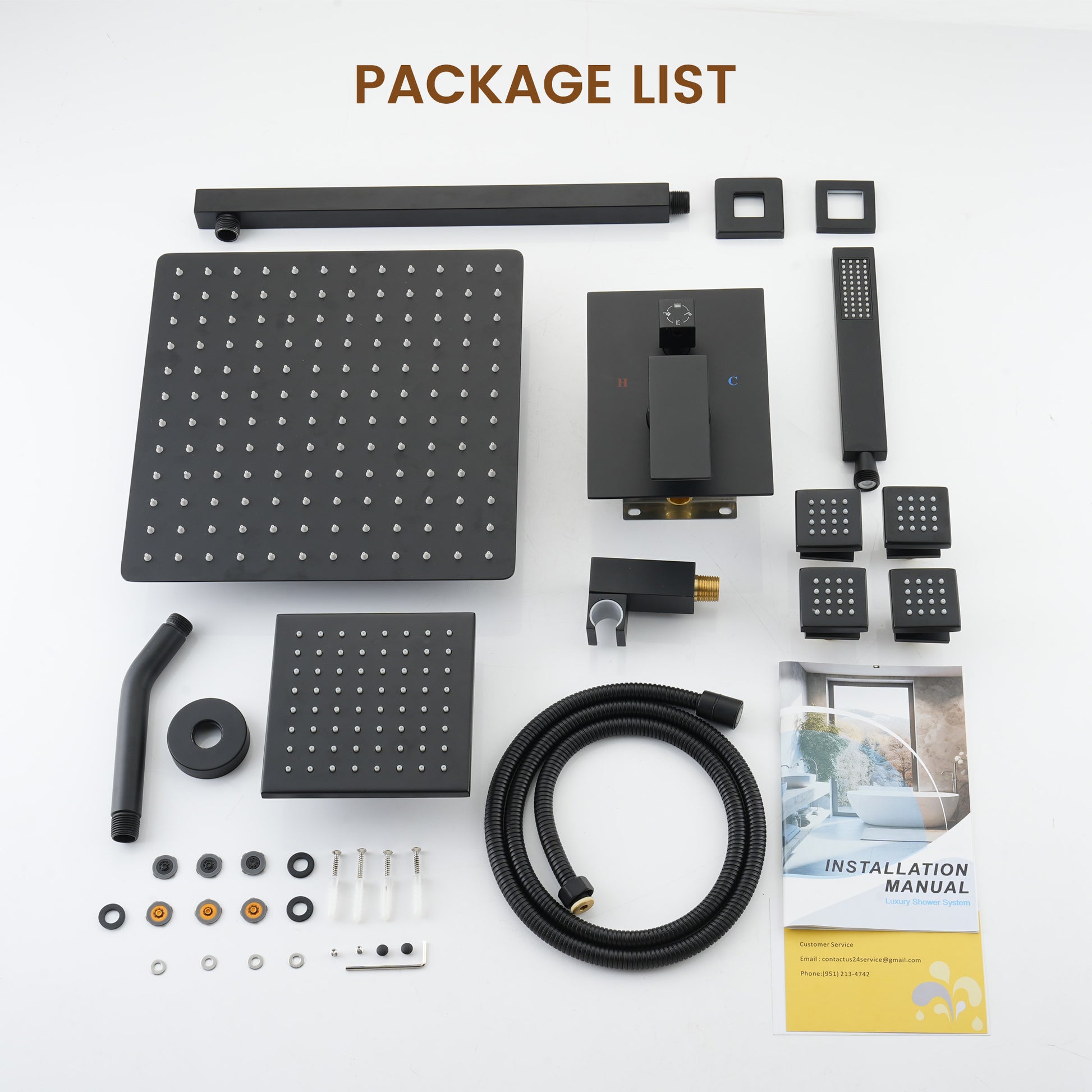 12-inch Wall-Mounted 4-Function Dual Shower System with Body Jets