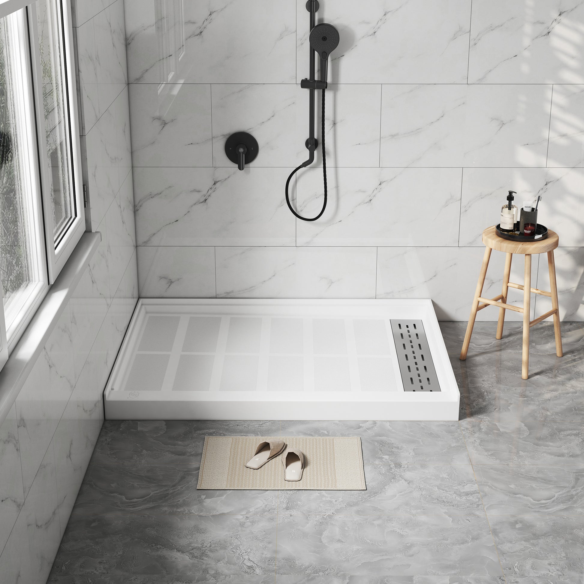 48x36” SMC Solid White Shower Base with Non-Slip Surface, CUPC Certified