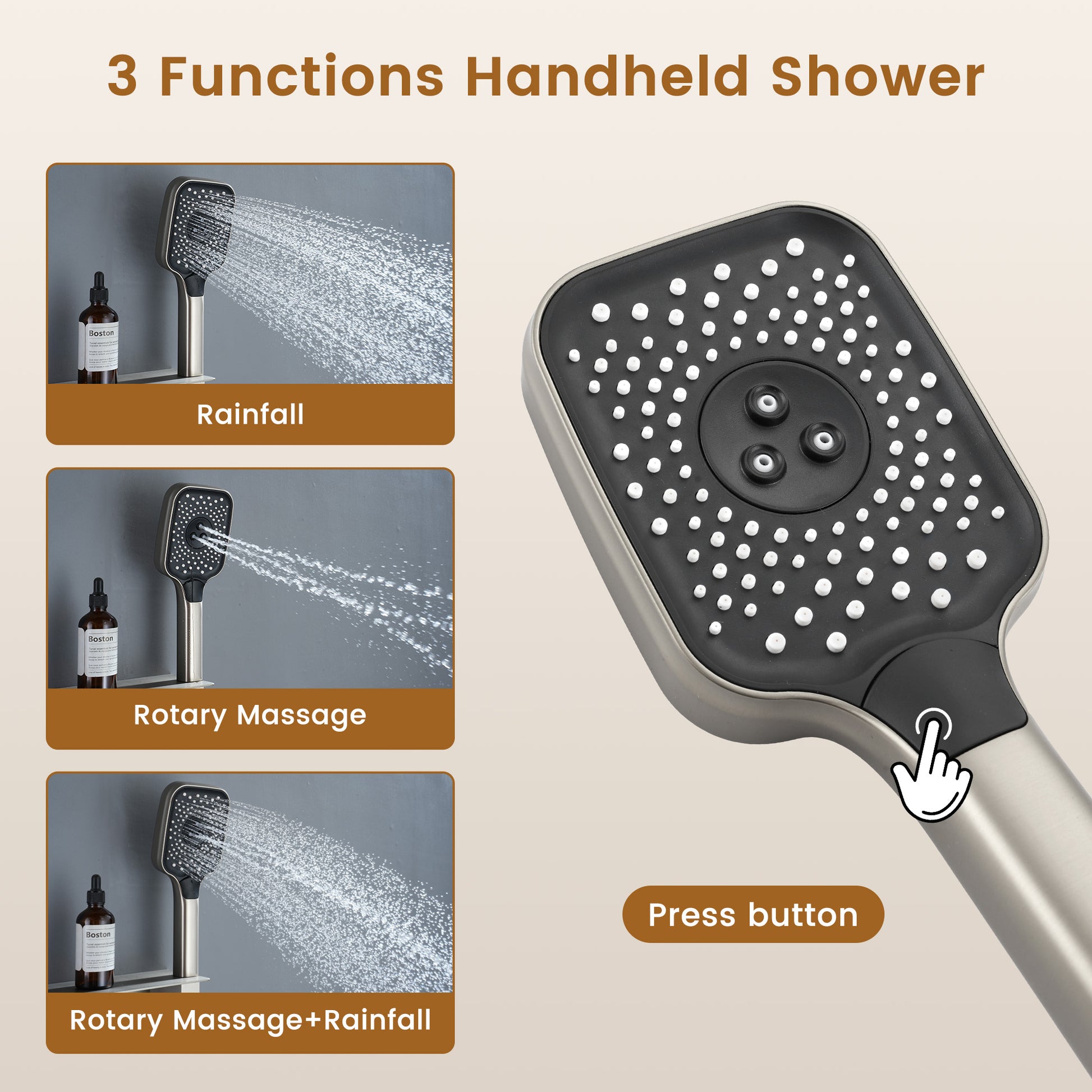 12" Dual Shower Head System with with 360° Side Sprays & Shelving Shower Holder