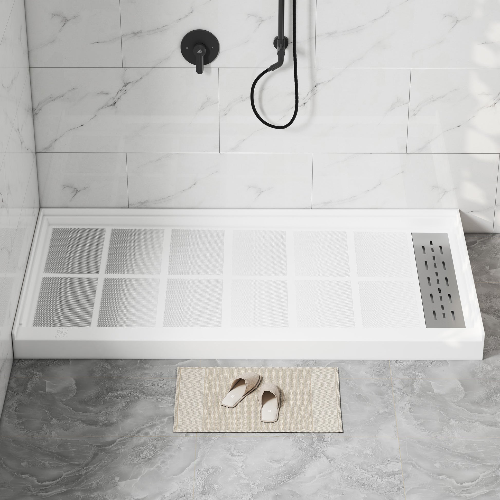 60"x32" White Solid Surface Single Threshold Alcove Shower Pan Base