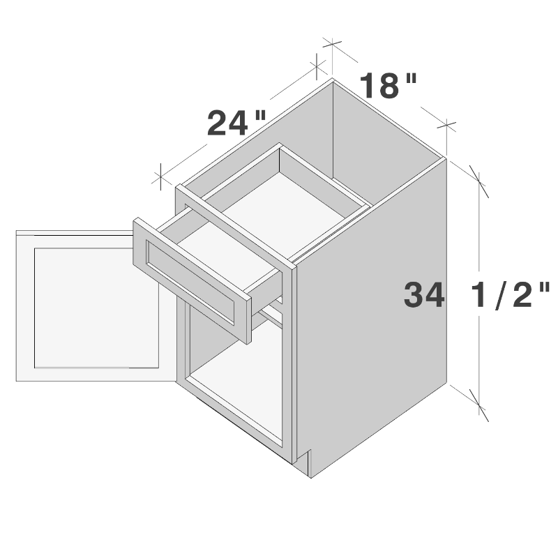 White Shaker RTA 18"W x 24"D x 34.5"H Base Cabinet with 1 Drawer and 1 Door