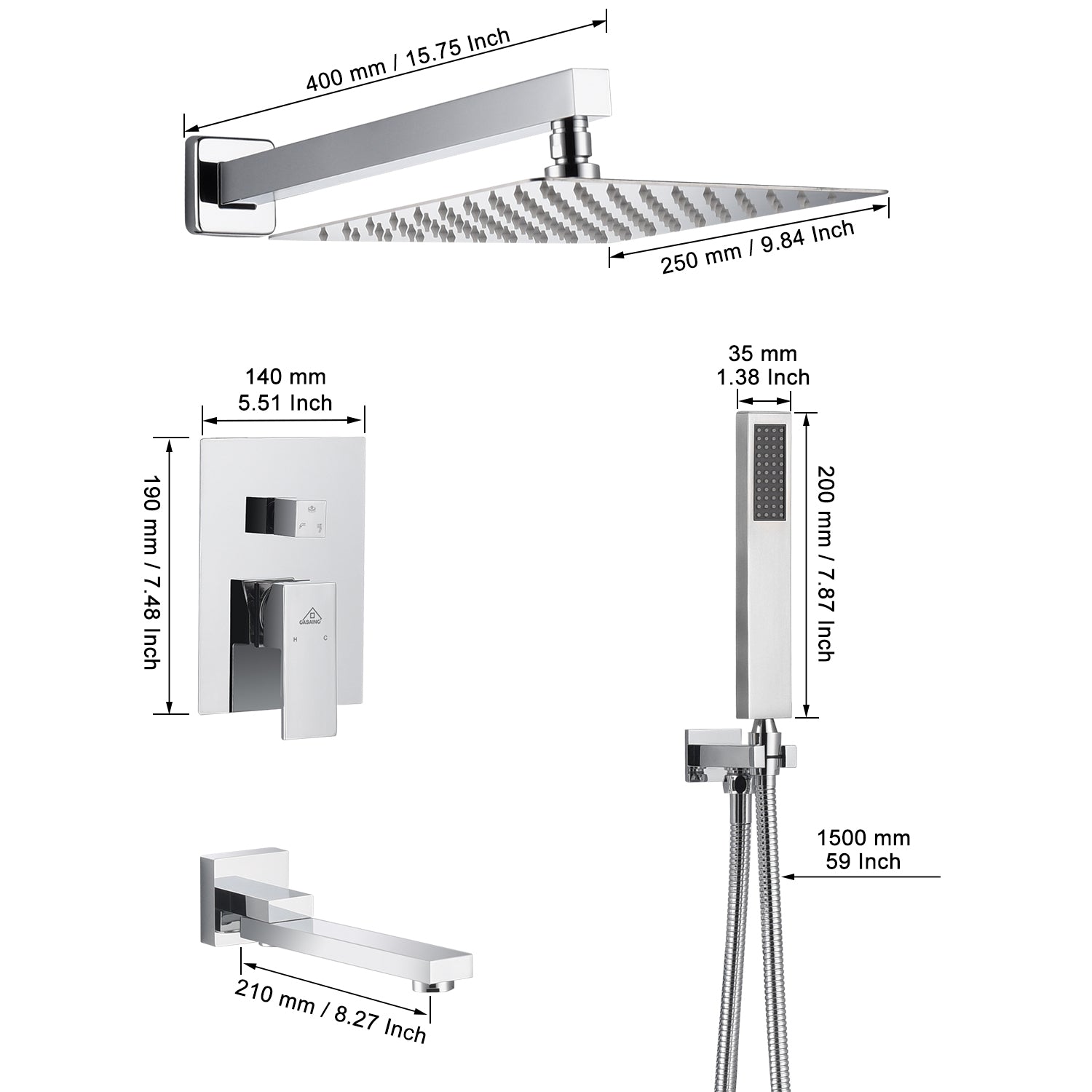 10" Wall Mounted Dual Shower Head Rain Shower System with Tub Spout