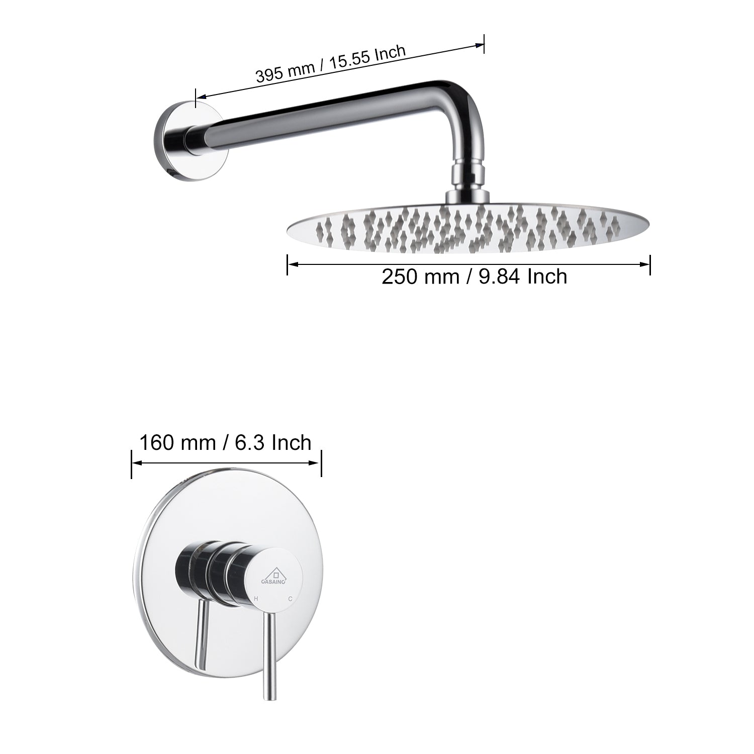Casainc Round Single Functions Wall Mount Black Shower Faucet