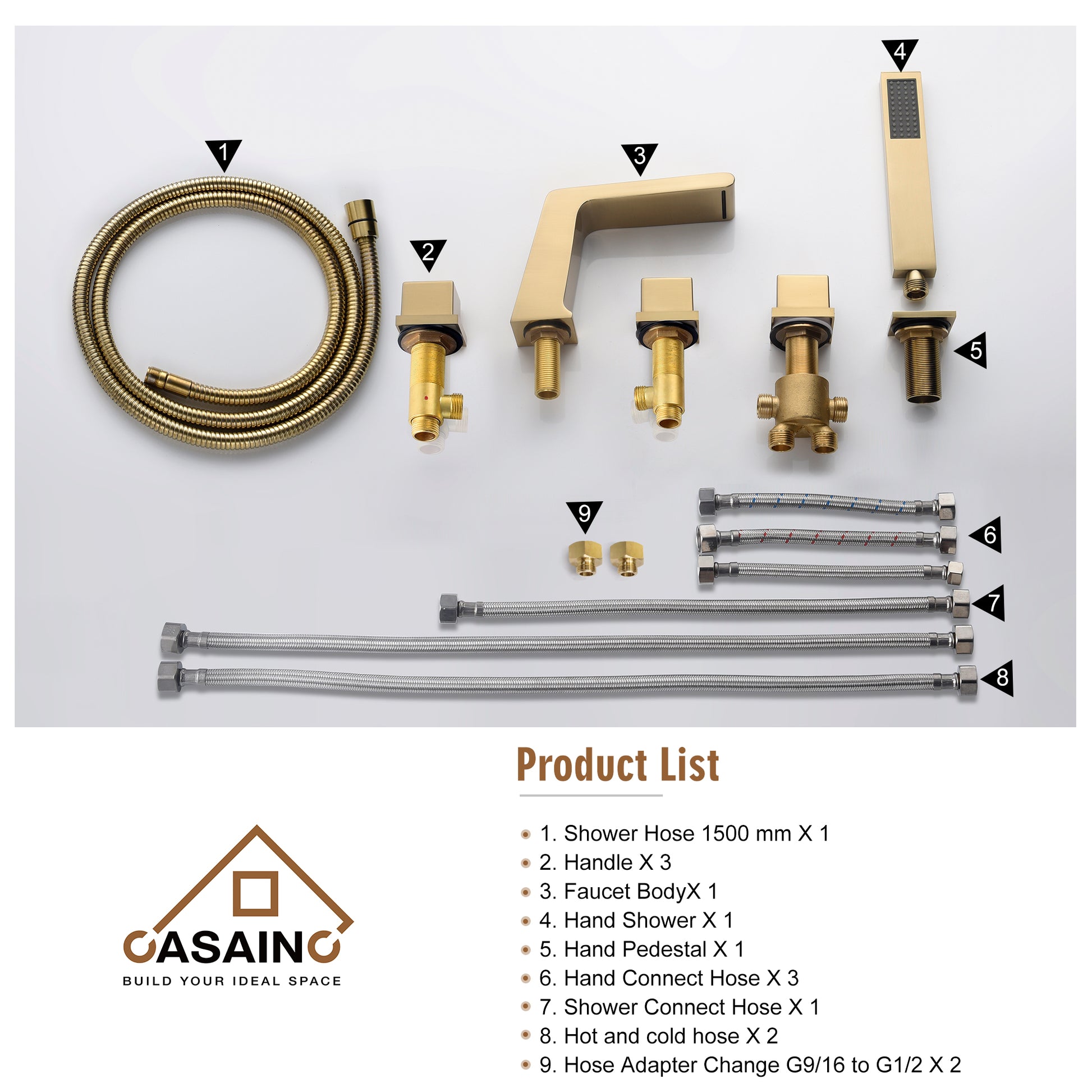 CASAINC Hot Sale 5 hole Bathtub Faucet With Handheld Shower Head