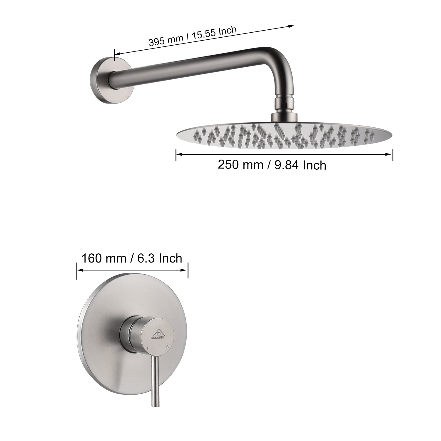 Casainc Round Single Functions Wall Mount Black Shower Faucet