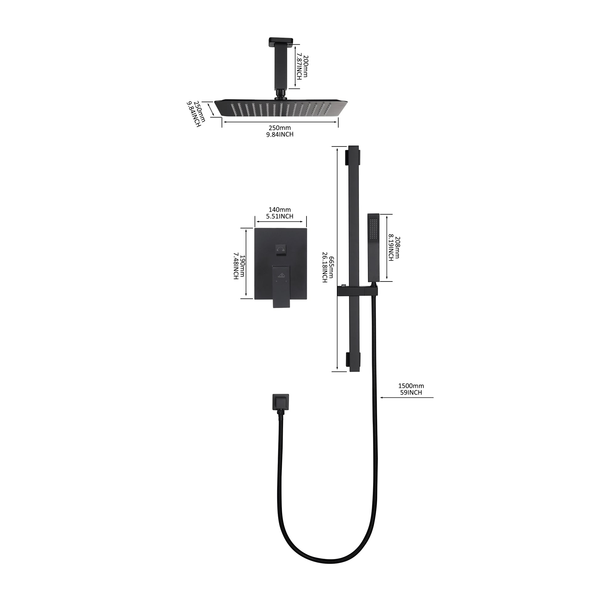 CASAINC 2 Function 10" Ceiling Mount Dual Shower Heads Shower System With Sliding Rod Shower Hand