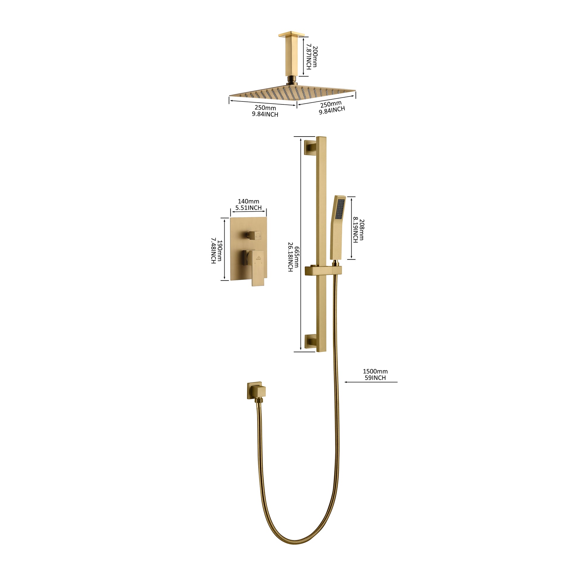 CASAINC 2 Function 10" Ceiling Mount Dual Shower Heads Shower System With Sliding Rod Shower Hand