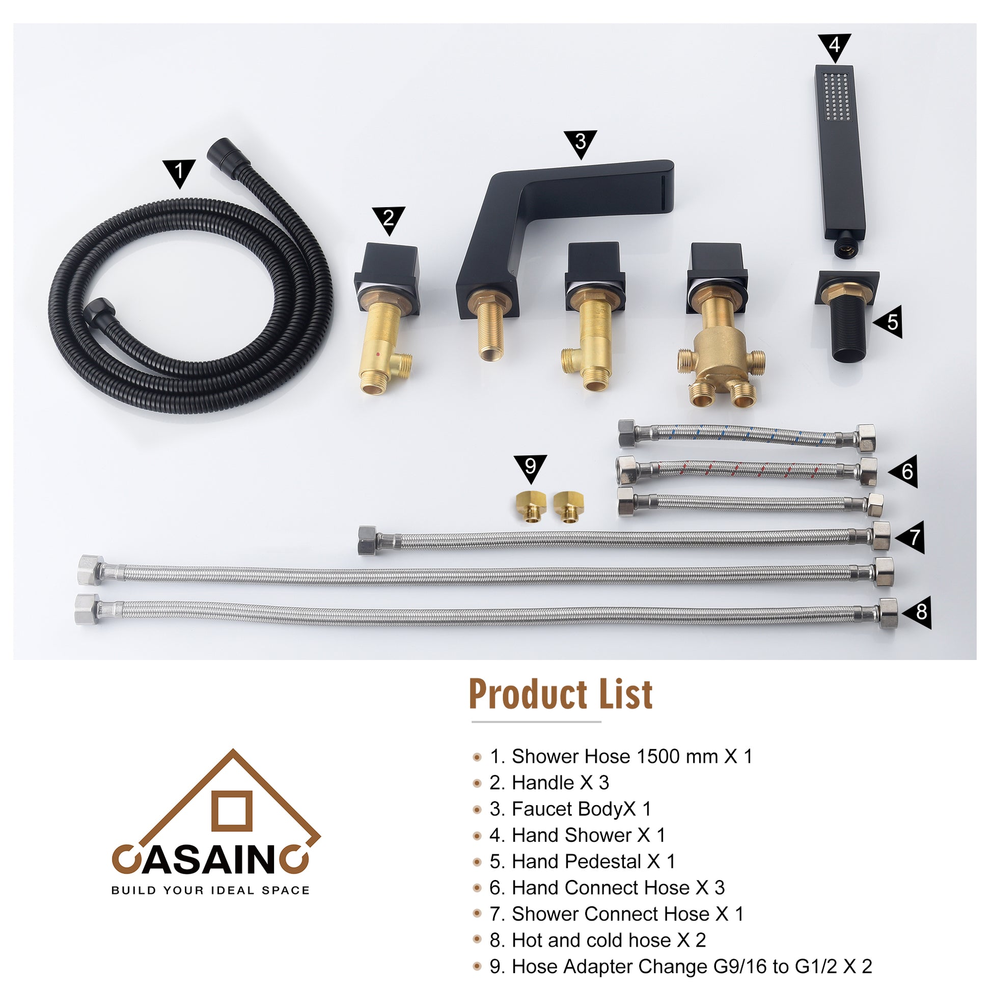 CASAINC Hot Sale 5 hole Bathtub Faucet With Handheld Shower Head