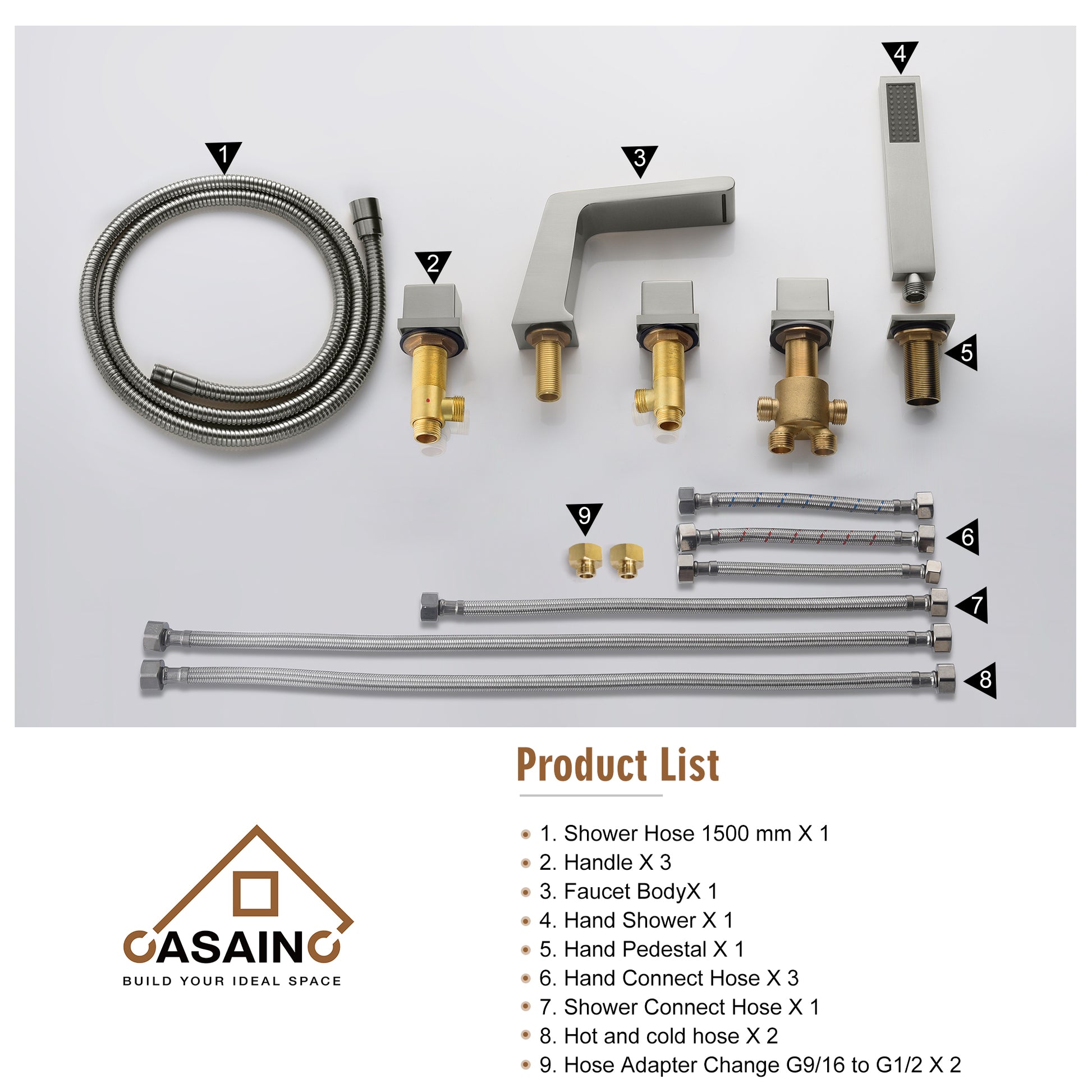 CASAINC Hot Sale 5 hole Bathtub Faucet With Handheld Shower Head