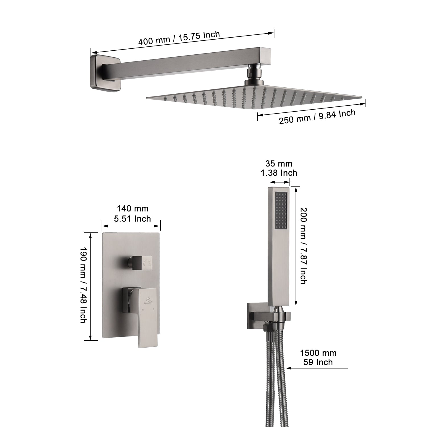 Casainc 2 Function 10" Wall Mounted Dual Shower Heads Shower System In Black