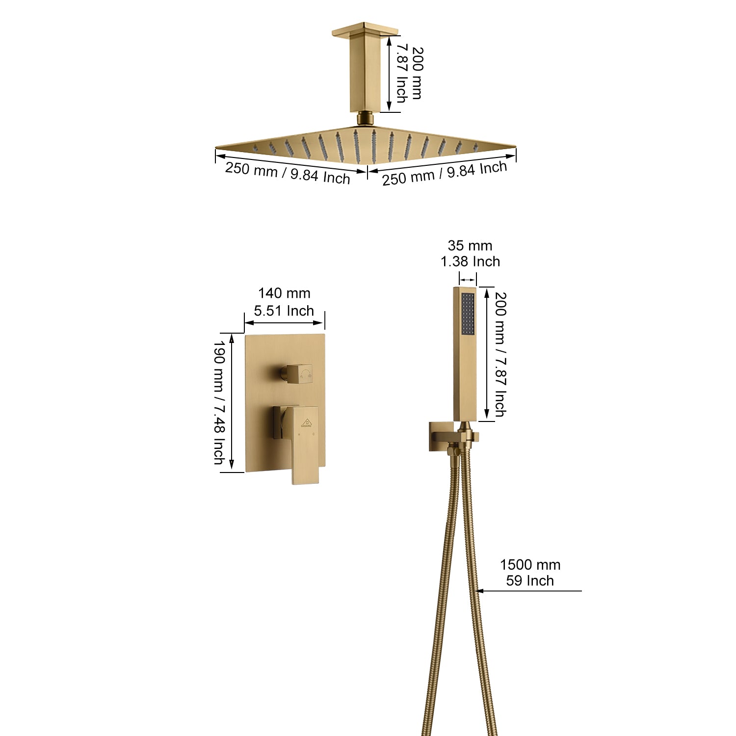 Casainc 2 Function 10" Ceiling Mount Dual Shower Heads Shower System In Black