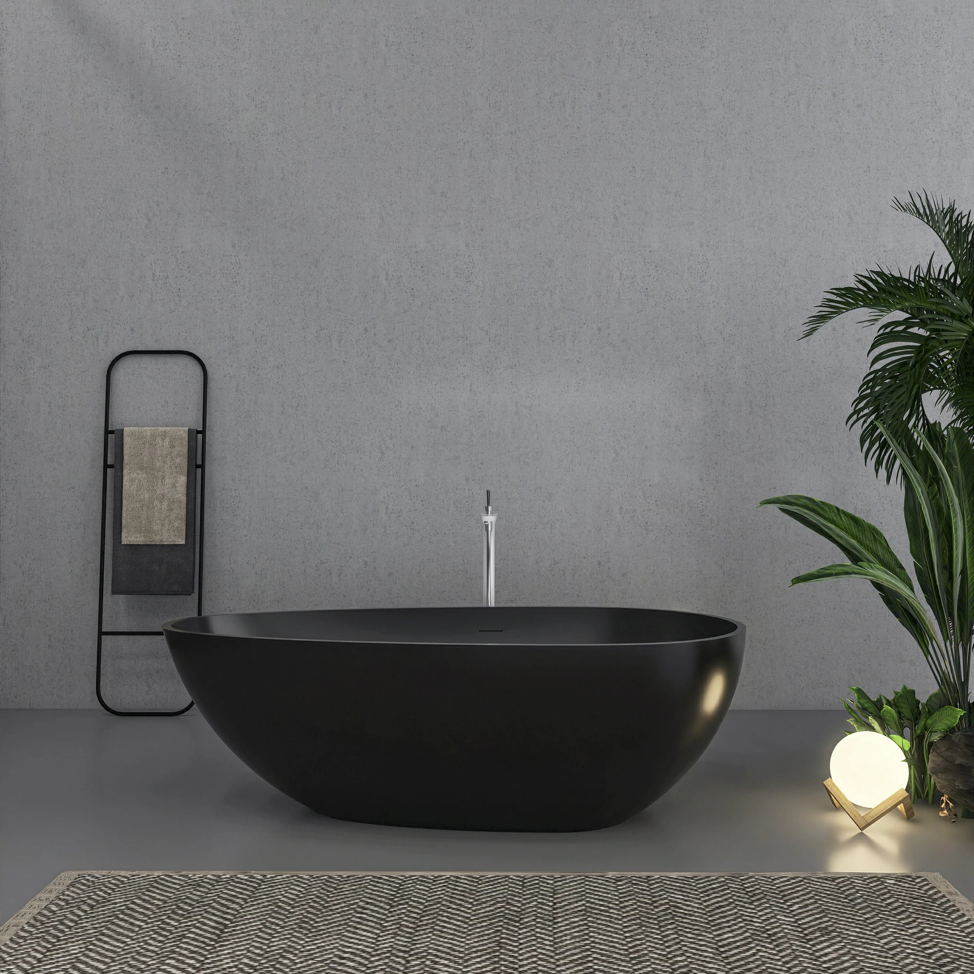 67" Freestanding Solid Surface Soaking Bathtub in Matte Black
