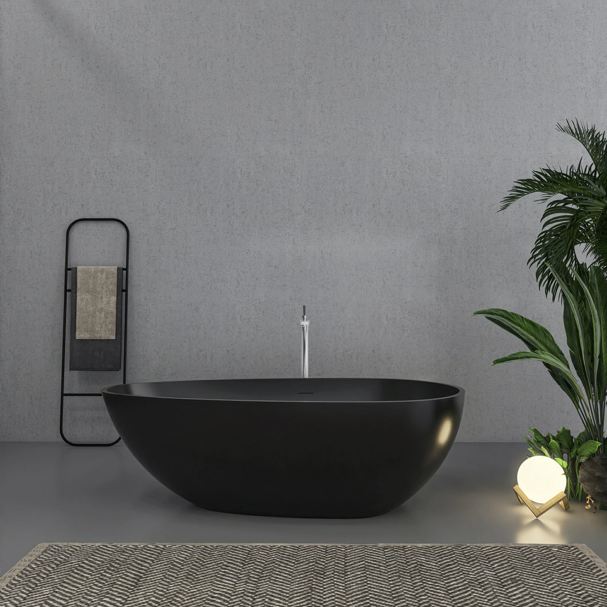 67" Freestanding Solid Surface Soaking Bathtub in Matte Black
