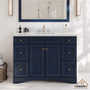 CASAINC 48 x 22 x 35.4 in. Solid Wood Navy Blue Bath Vanity with Carrara White Marble Countertop (No/With Mirror)