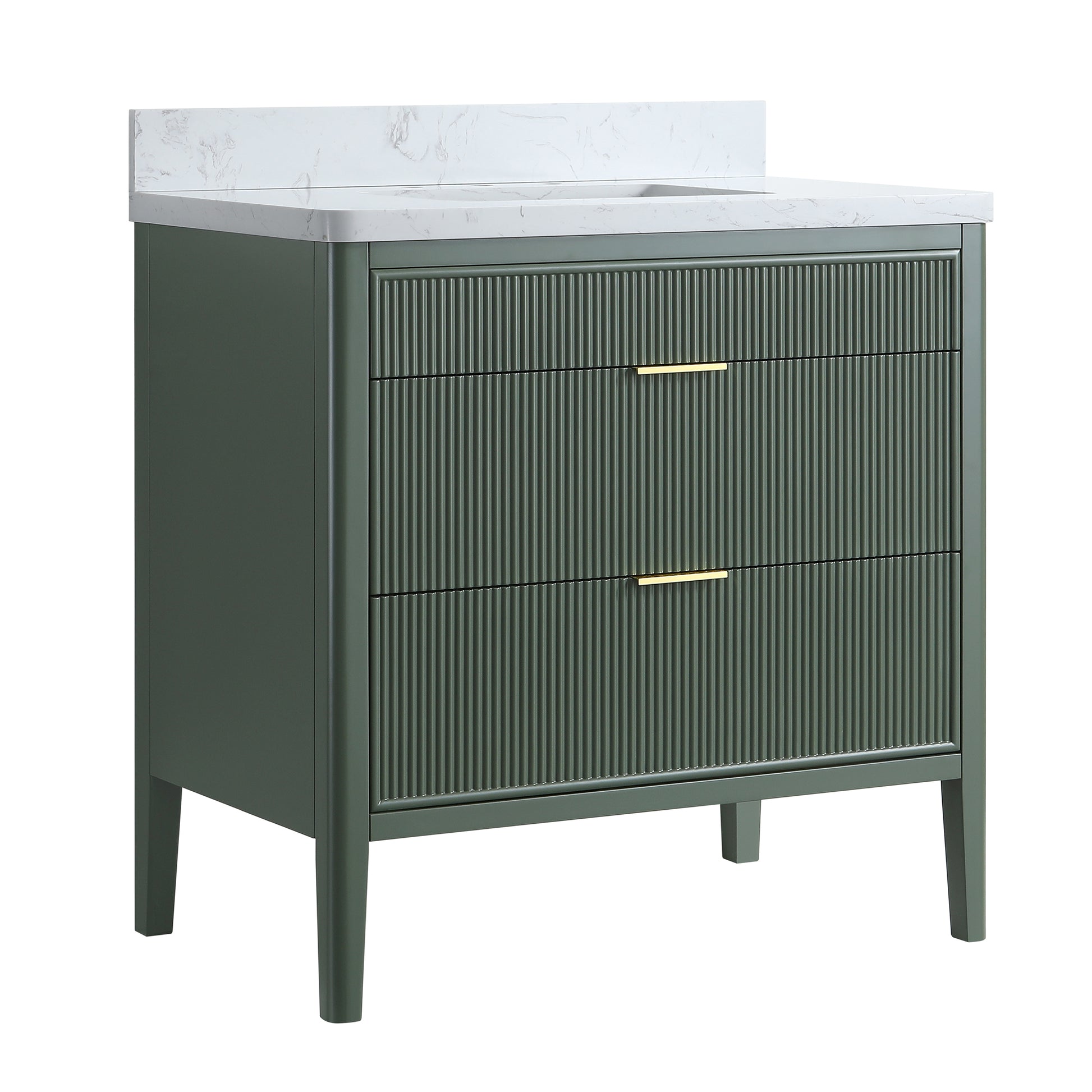 30"/36"/48" Freestanding Single Sink Bathroom Vanity with Solid Wood Construction & Marble Top