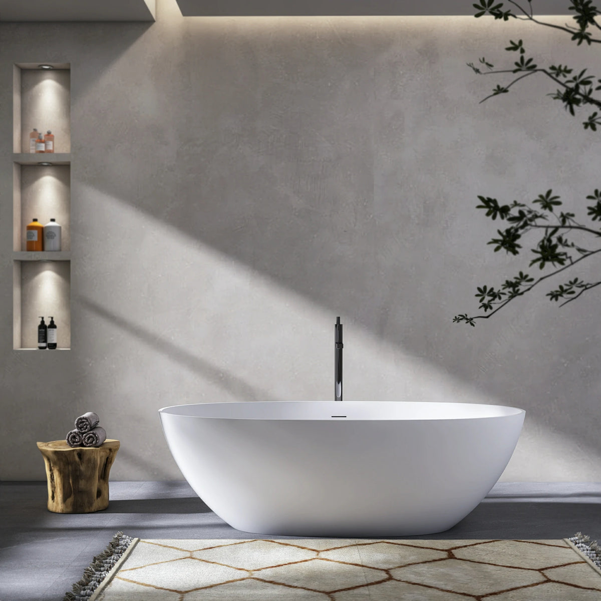 70.87" Solid Surface Freestanding Soaking Bathtub for Bathroom
