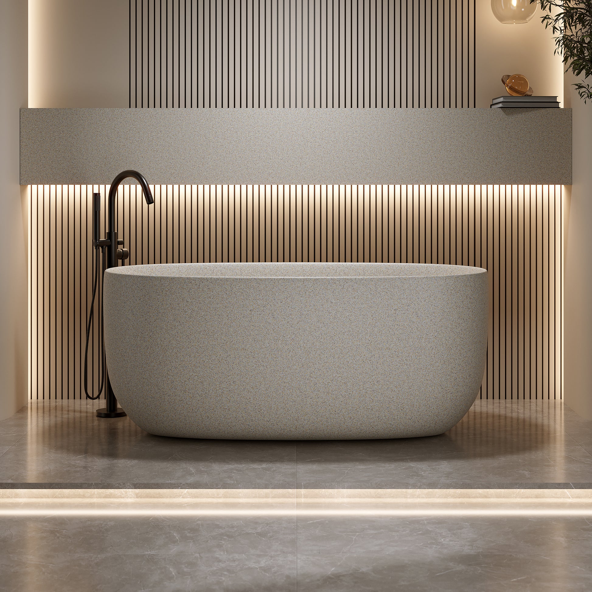 51" Freestanding Stone Resin Soaking Tub with One-Side Overflow, Turquoise Green/Beige/Cream Grey/Grey