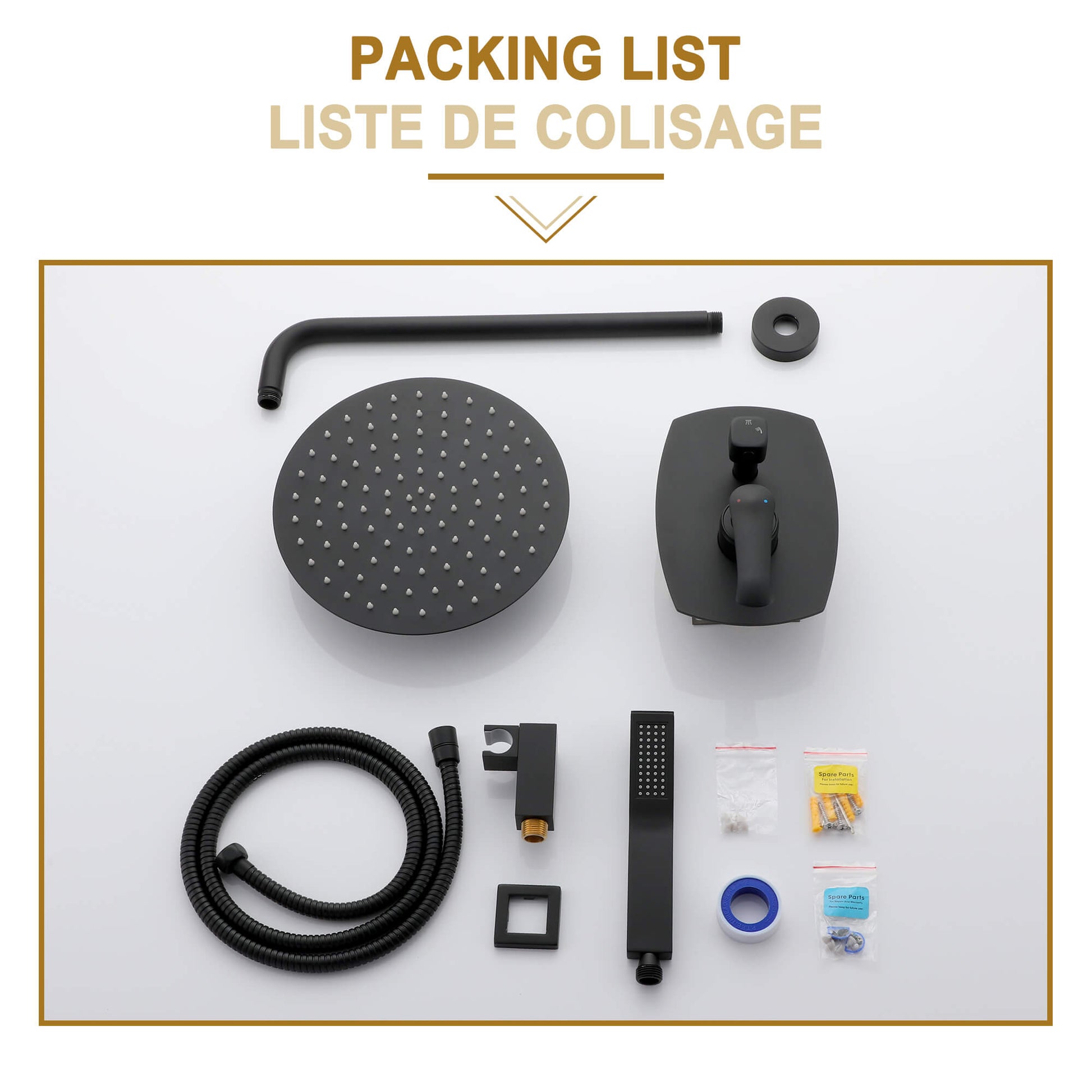 Casainc Matte Black Round Built-in Shower System with Handheld Shower