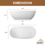 CASAINC 59/69" Solid Surface Bathtubs, Stone Resin Freestanding Tubs, Contemporary Oval Soaking Tub with Overflow and  Drain, Matte White