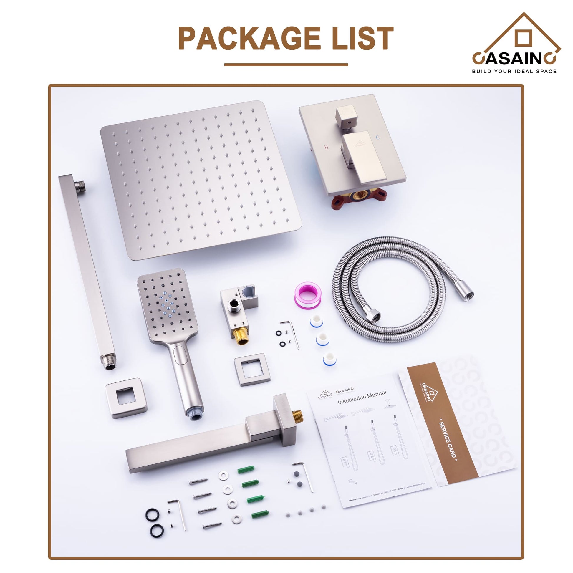 CASAINC Shower System with Rain Shower and Handheld and Tub Faucet Shower Set 