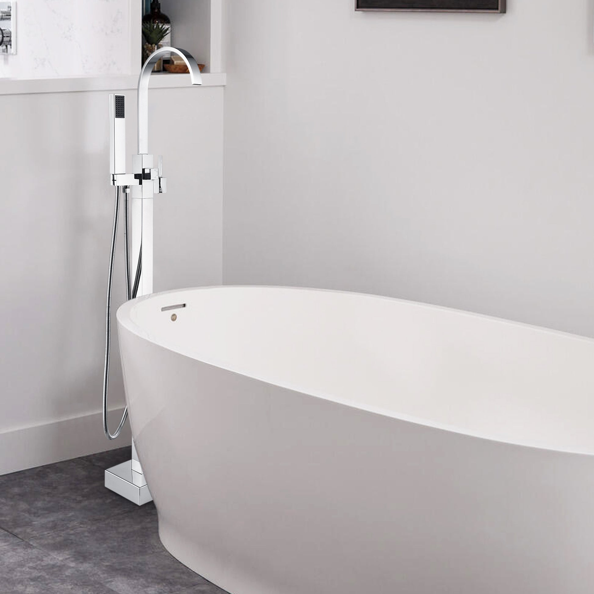 CASAINC Single-Handle Floor-Mounted Bathtub Faucet High Flow Bathroom Tub Filler with Hand Shower-CASAINC