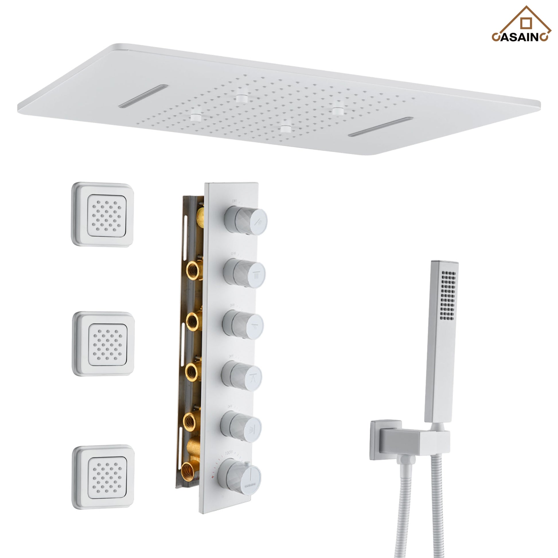 20*24'' Rectangle Shower System With 4 Sprays Modes & 3 Body Jets