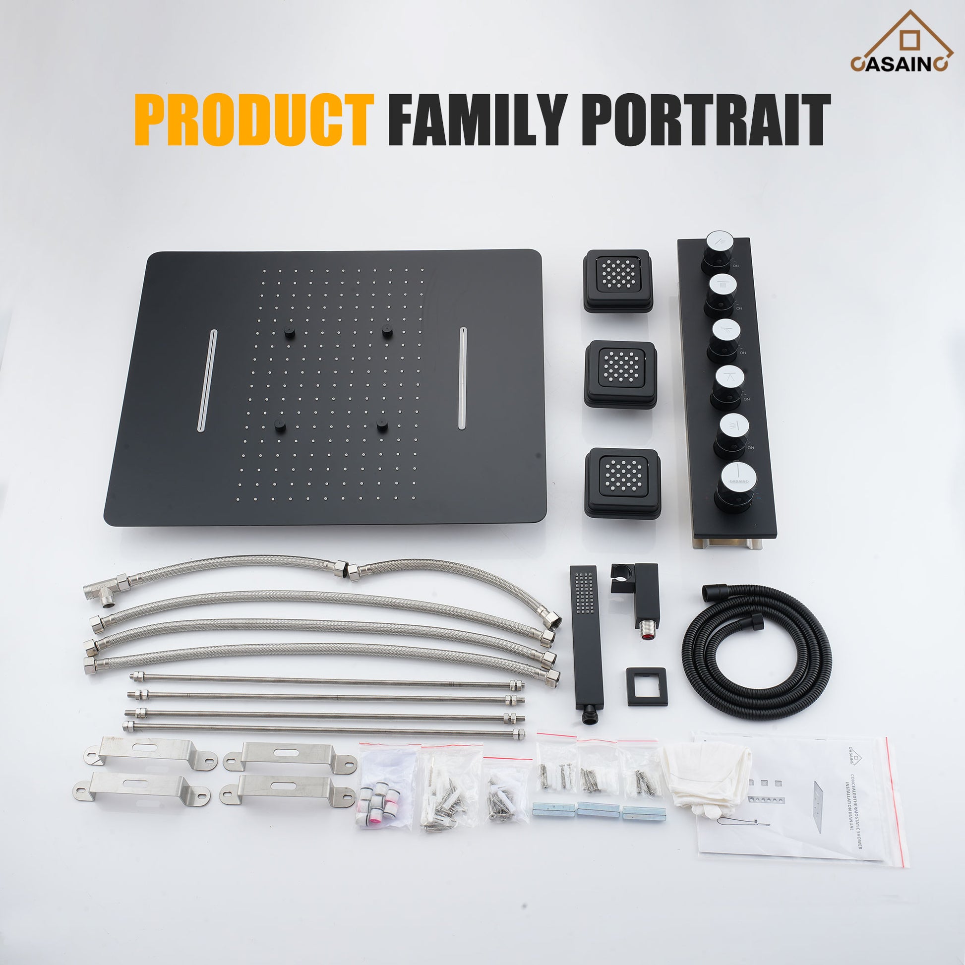 20*24'' Rectangle Shower System With 4 Sprays Modes & 3 Body Jets