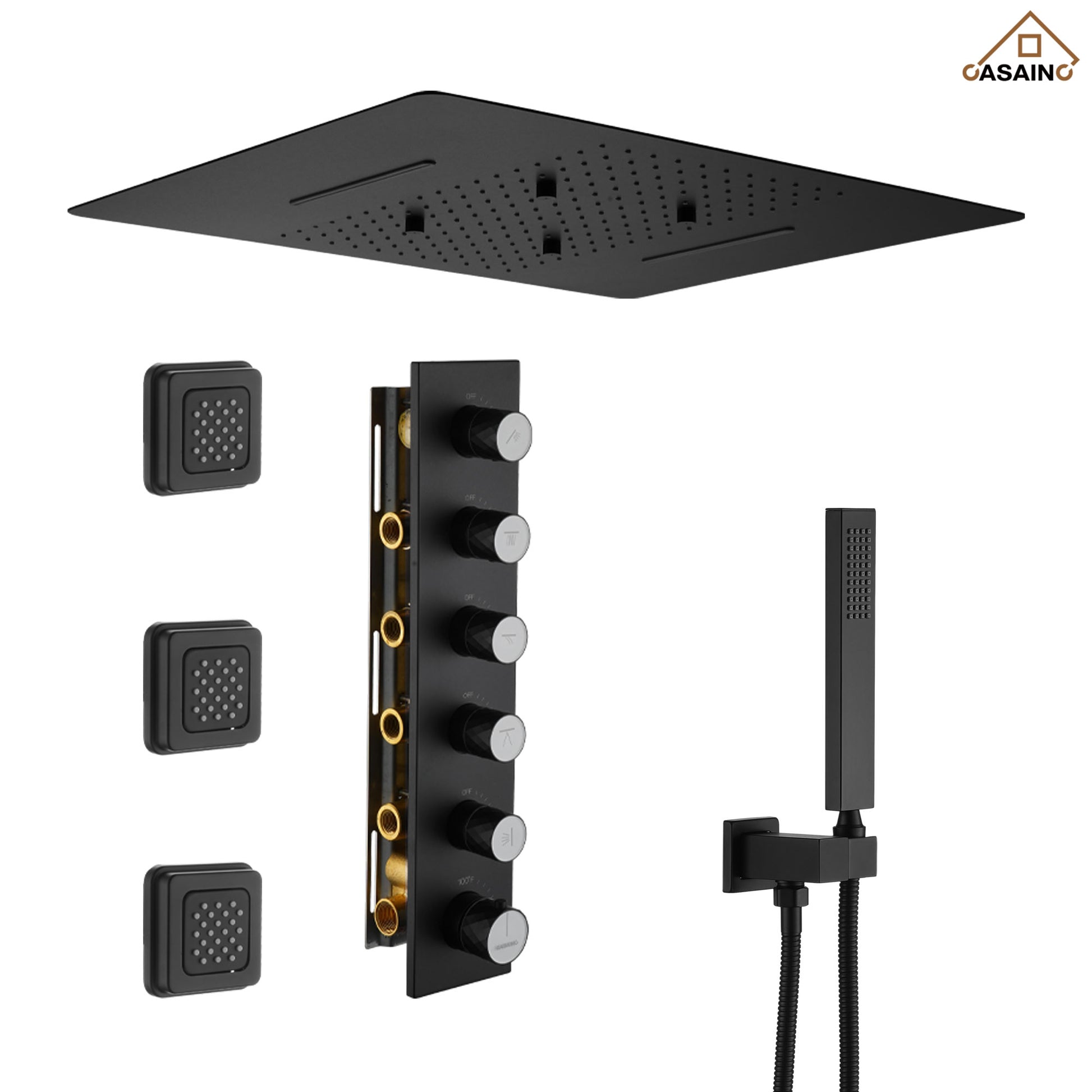 20*24'' Rectangle Shower System With 4 Sprays Modes & 3 Body Jets