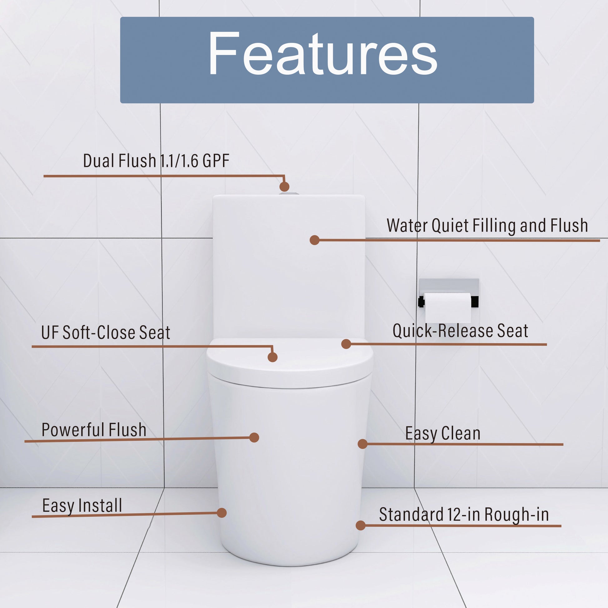 Elongated One Piece Toilet Dual Flush 1.1/1.6 GPF Water-Saving Design