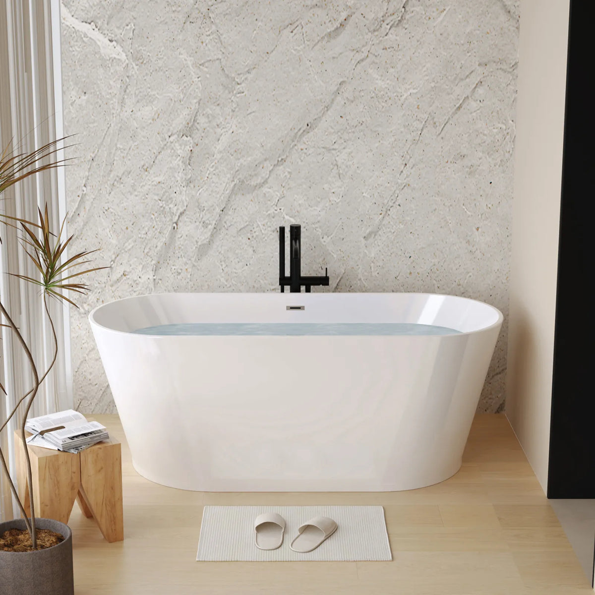 55"/67" Glossy White Acrylic Freestanding Bathtub with Double-walled Insulation