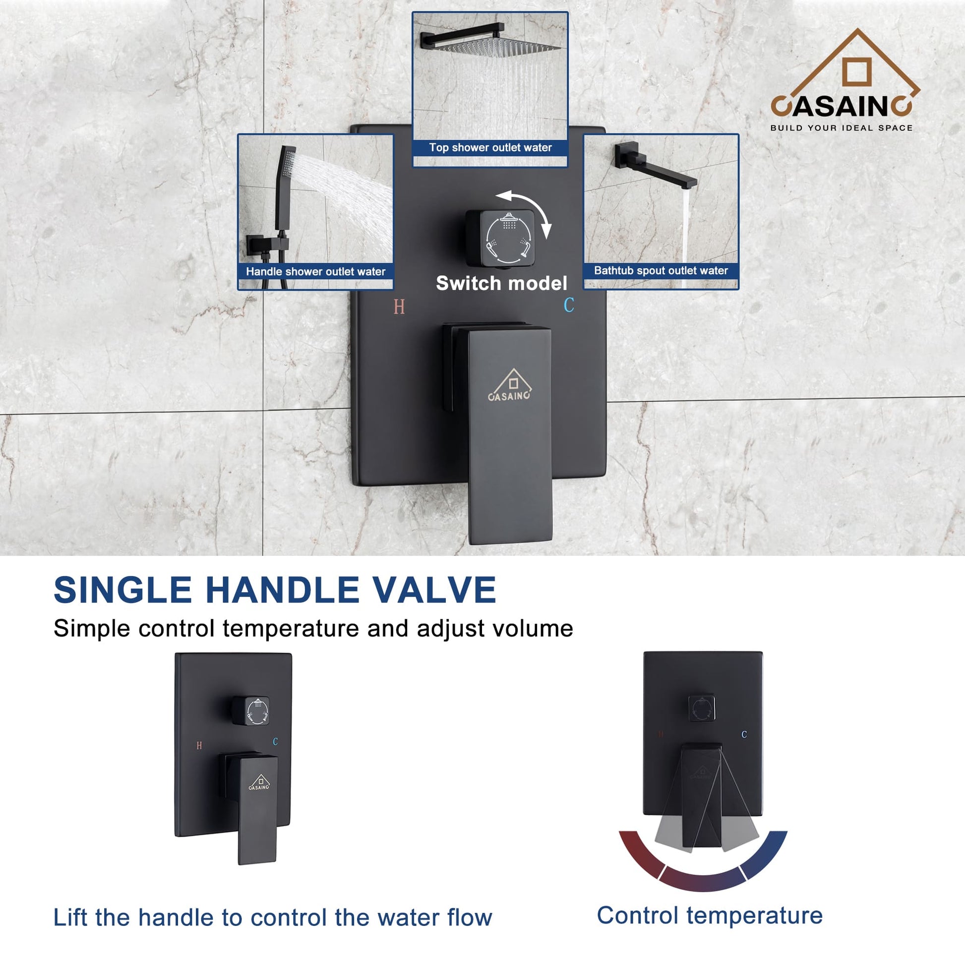 CASAINC Shower System with Rain Shower and Handheld and Tub Faucet Shower Set 