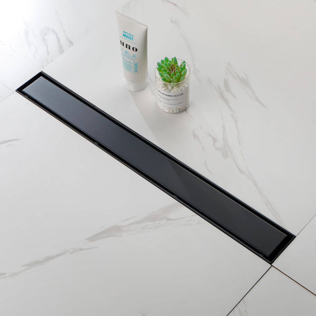 24-Inch Linear Shower Drain in 304 Stainless Steel with Removable Cover Hair Strainer and Flange