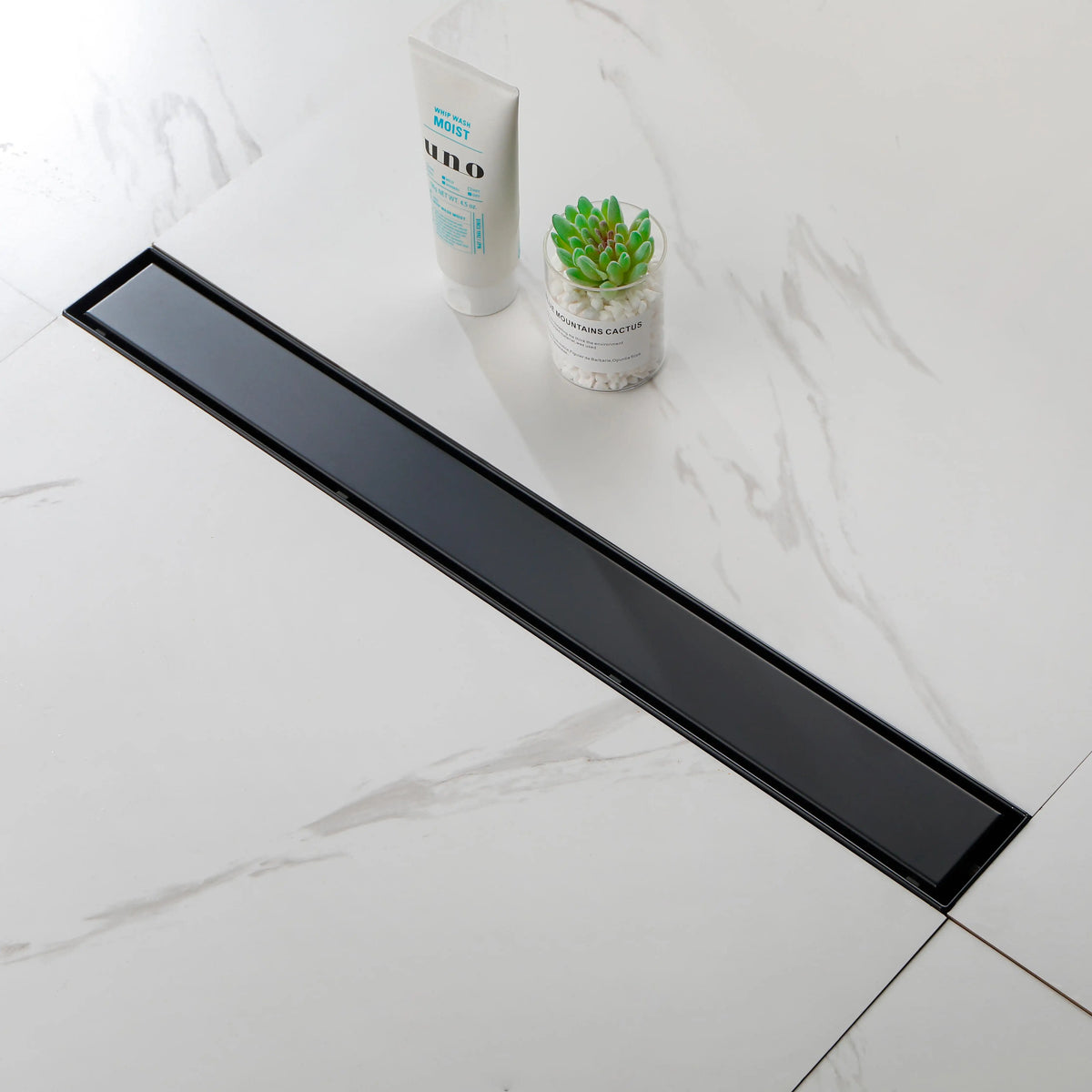 Offset Linear Shower Drain in 304 Stainless Steel with Reversible Flat and Tile Insert Cover