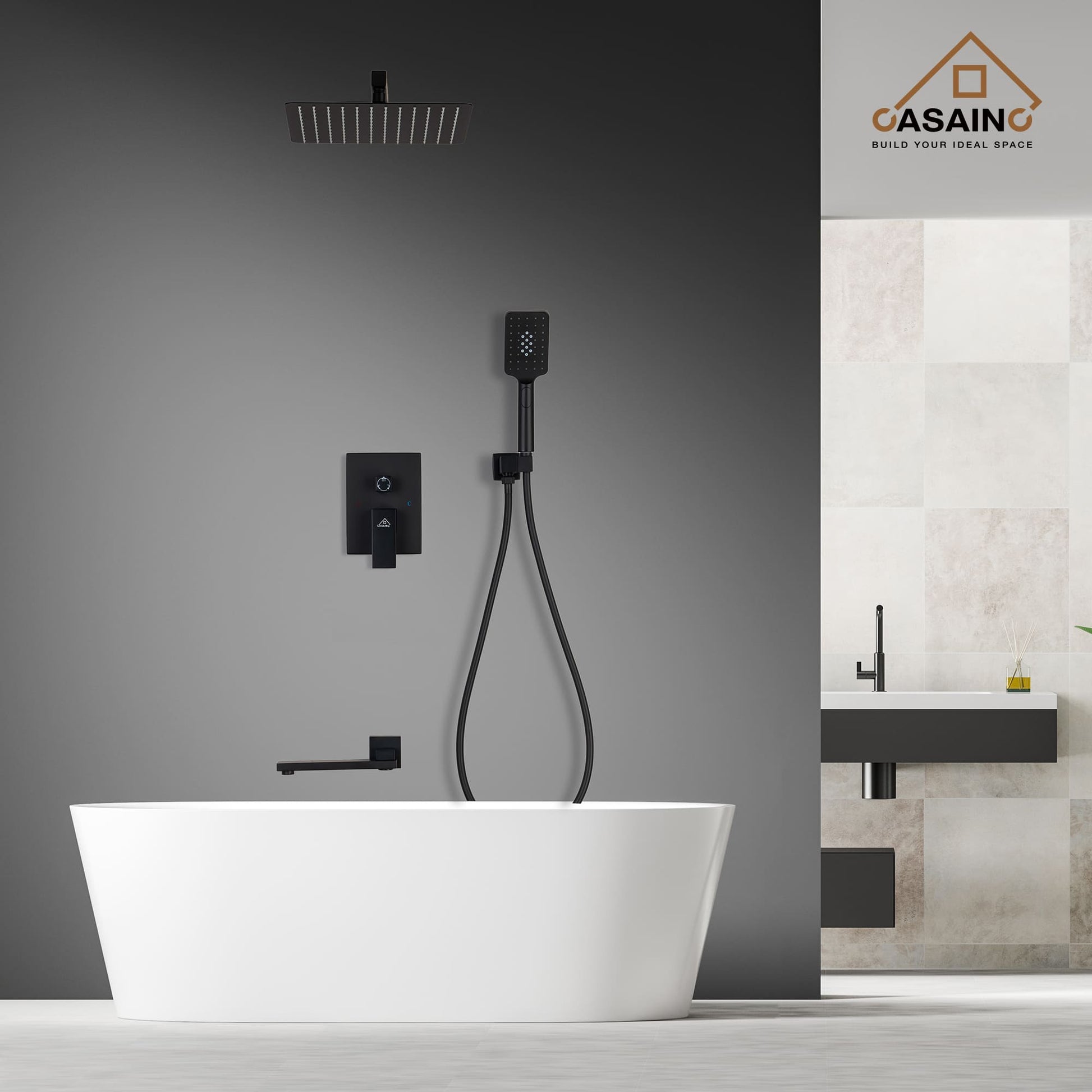 CASAINC Shower System with Rain Shower and Handheld and Tub Faucet Shower Set 