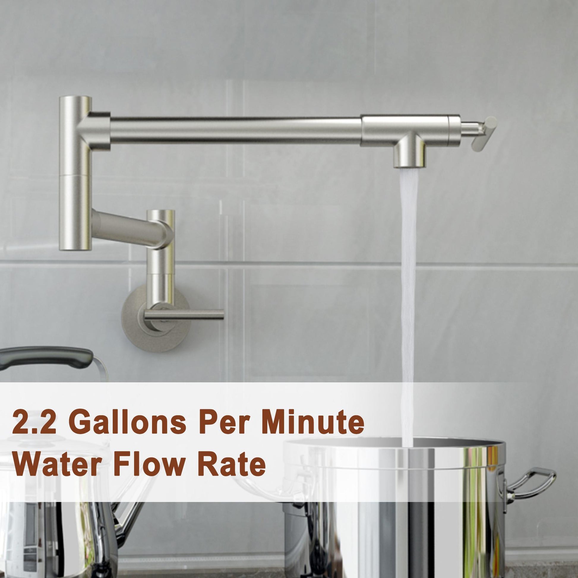 Wall Mount Pot Filler Kitchen Faucet with 360° Rotating Arm & Fast-Flow Aerator
