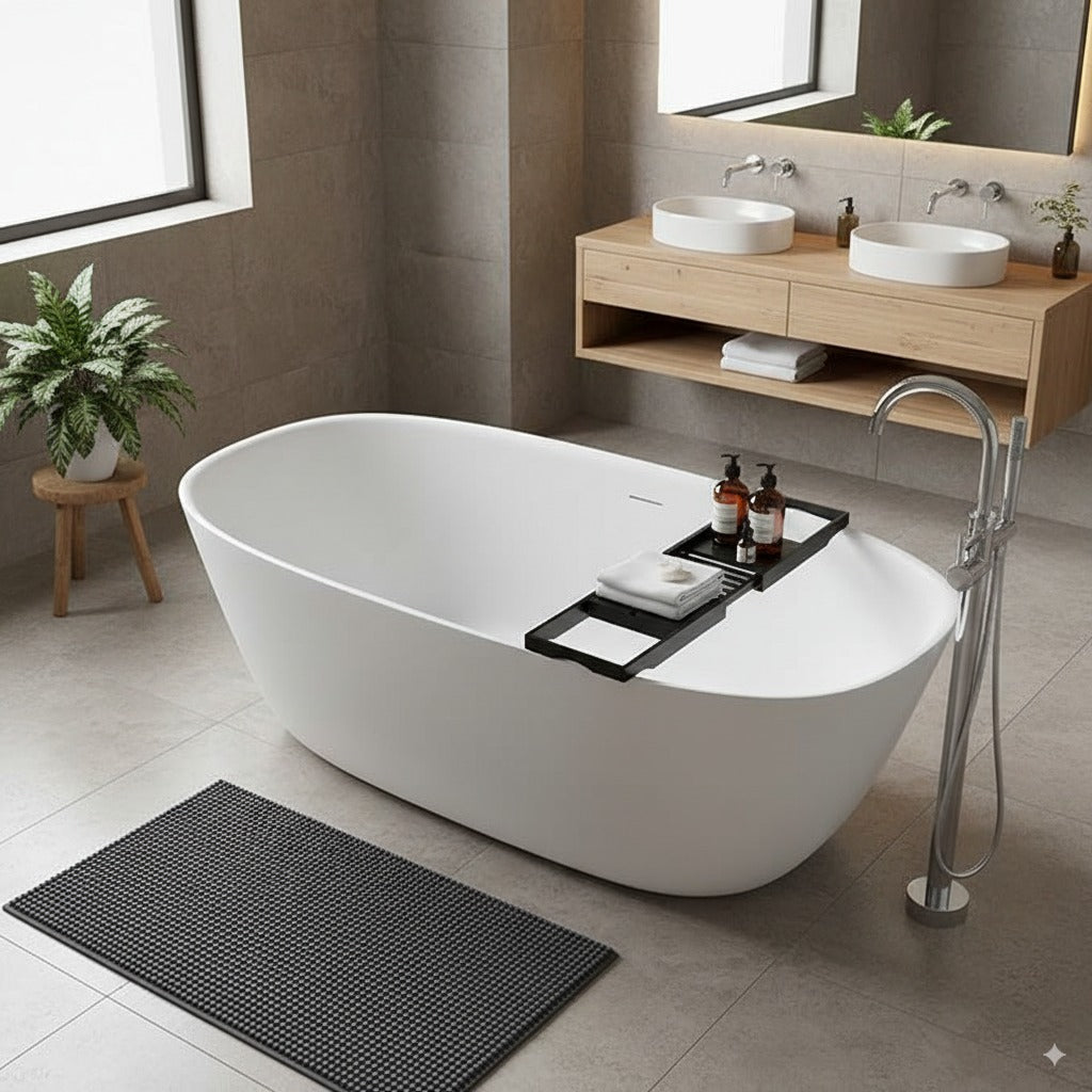 67" Minimalist Stone Resin Freestanding Soaking Tub with Oval Design