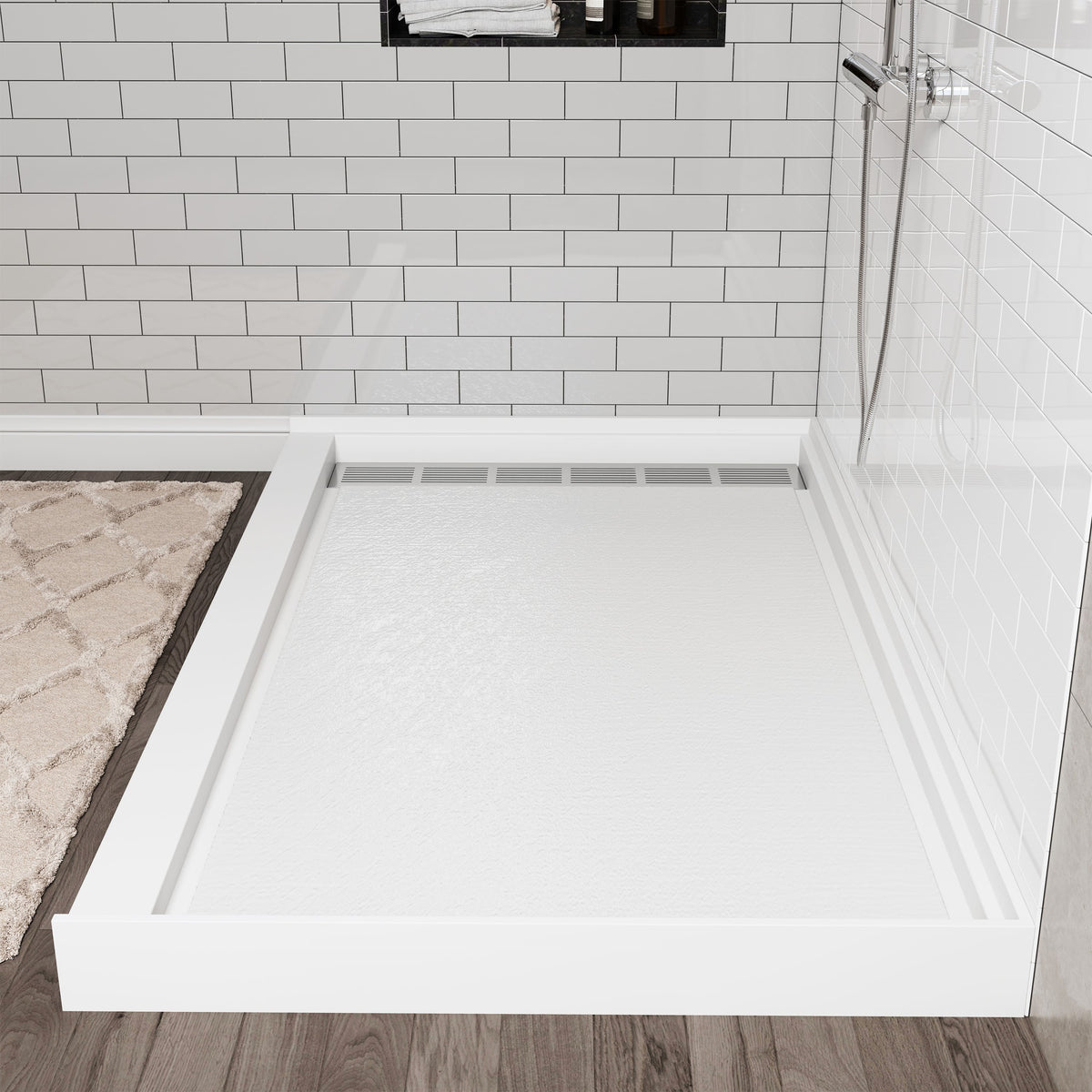 Cultured Marble Solid Surface Shower Base with Anti-Slip Textured Floor for Modern Bathrooms