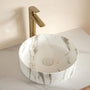 14 in. Round Ceramic Vessel Bathroom Sink in Glossy White / Stone Pattern Matte White