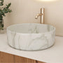 14 in. Round Ceramic Vessel Bathroom Sink in Glossy White / Stone Pattern Matte White