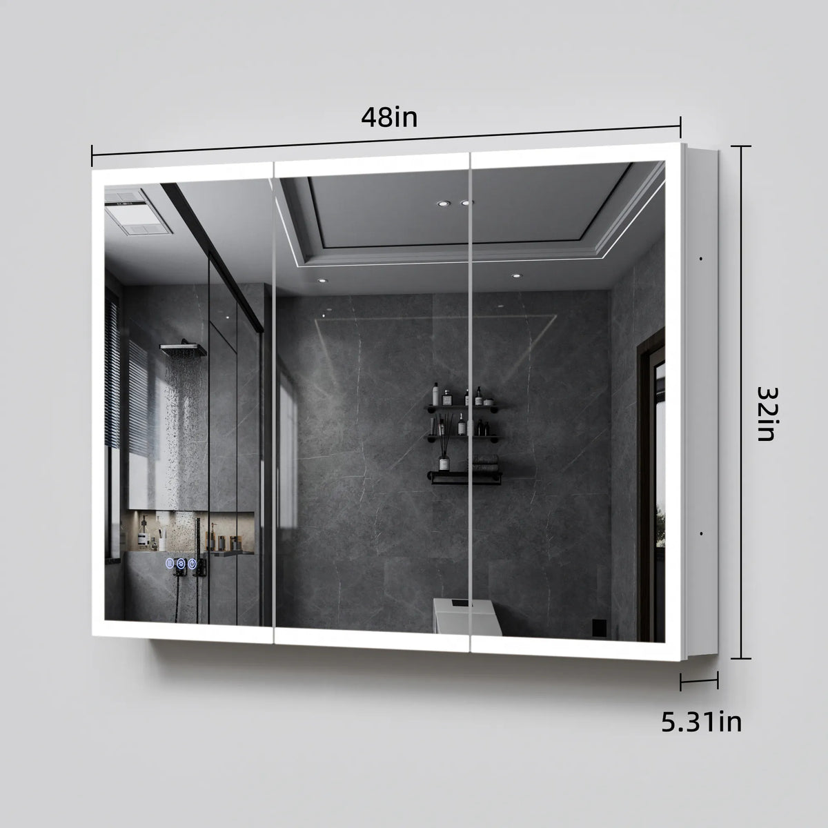 16"-96" Aluminum LED Medicine Cabinet with Anti-Fog Mirror, 3 Color Temperatures & Dimmable Lighting