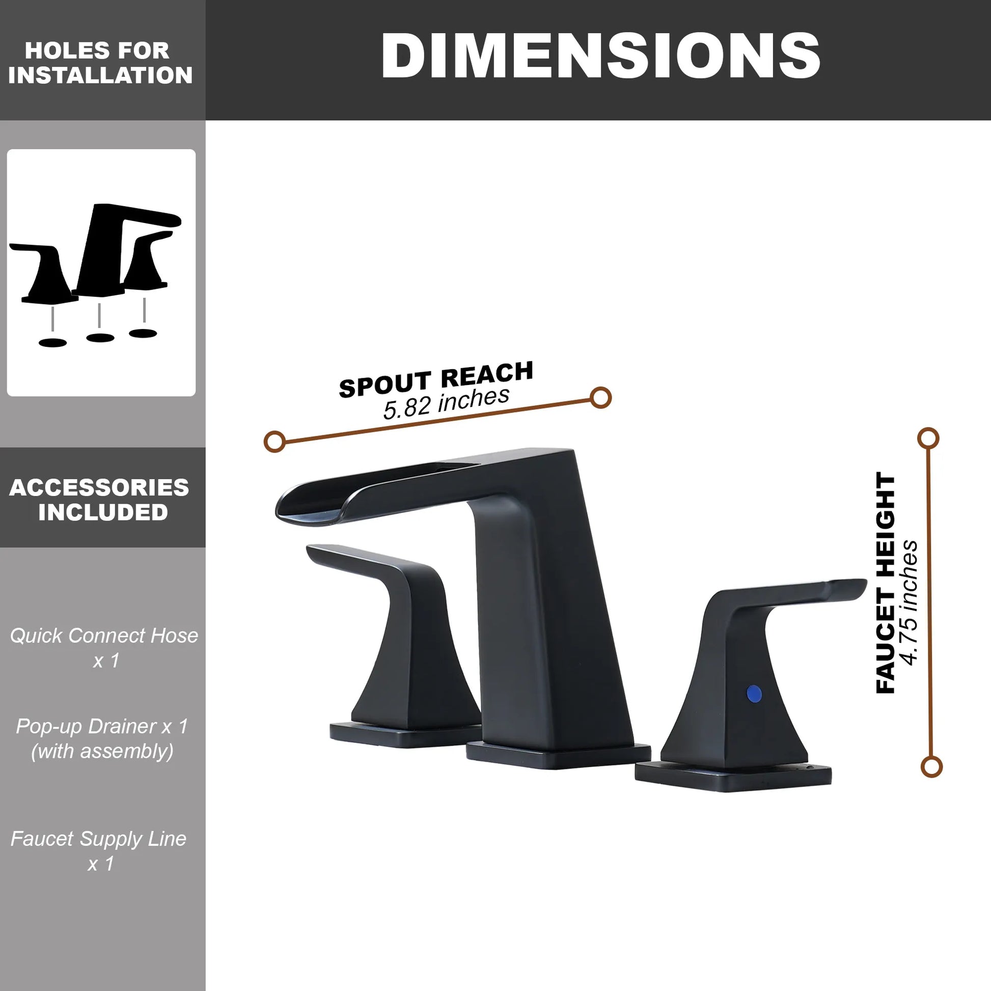 2-Handle Bathroom Sink Faucet 3-Hole Application Widespread Modern Bathroom Faucet with Drain Assembly - Matte Black