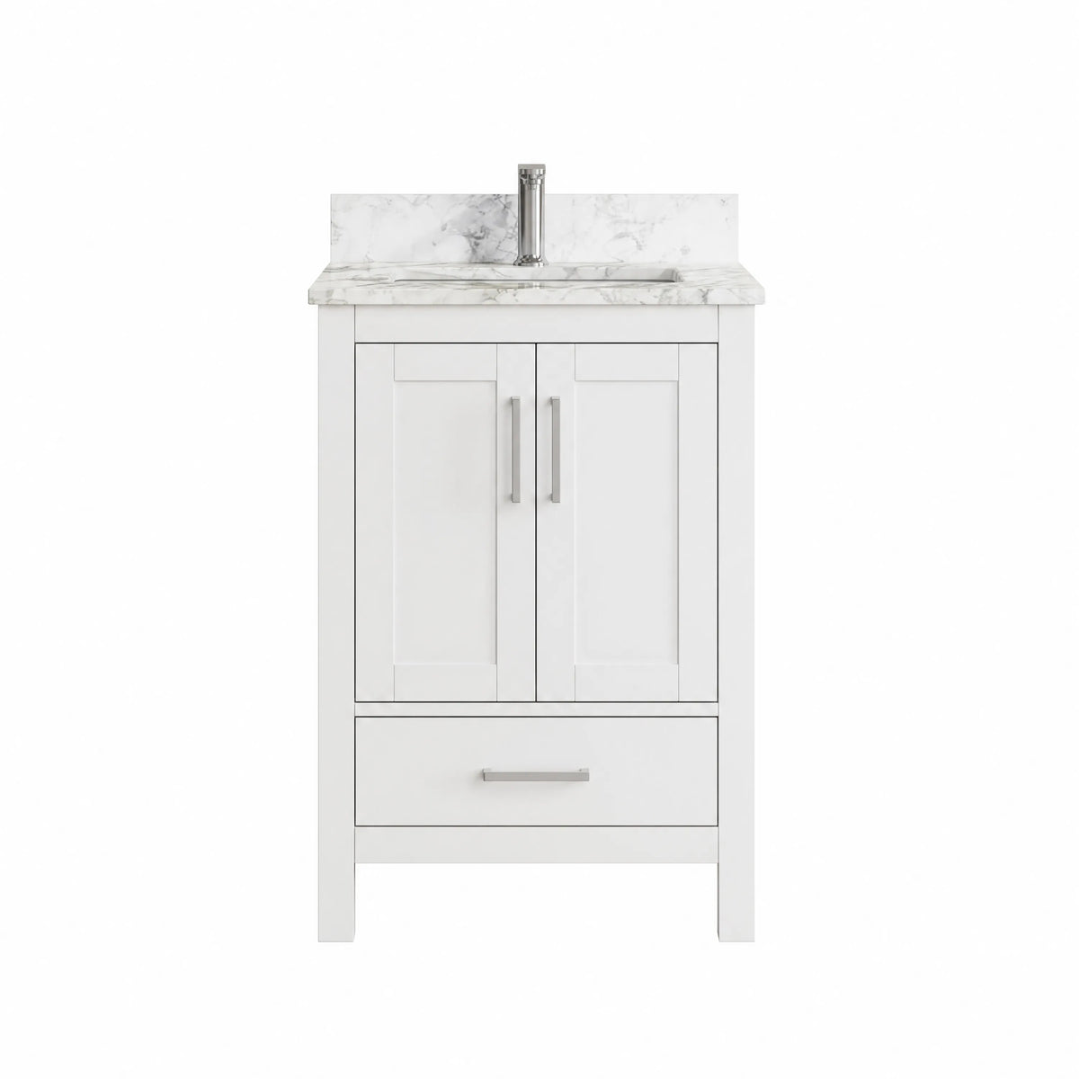 24" Freestanding Single Sink Bathroom Vanity with Solid Wood Frame & Engineered Stone Top