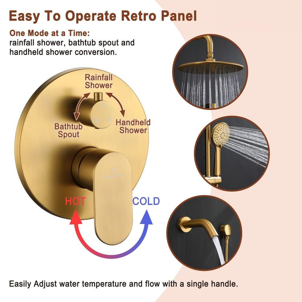 9" 3-Function Shower Faucet Set with Tub Spout & Slide Bar