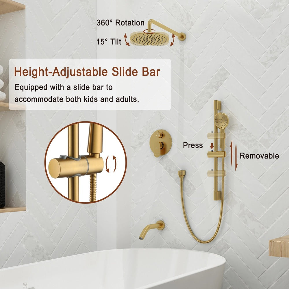 9" 3-Function Shower Faucet Set with Tub Spout & Slide Bar