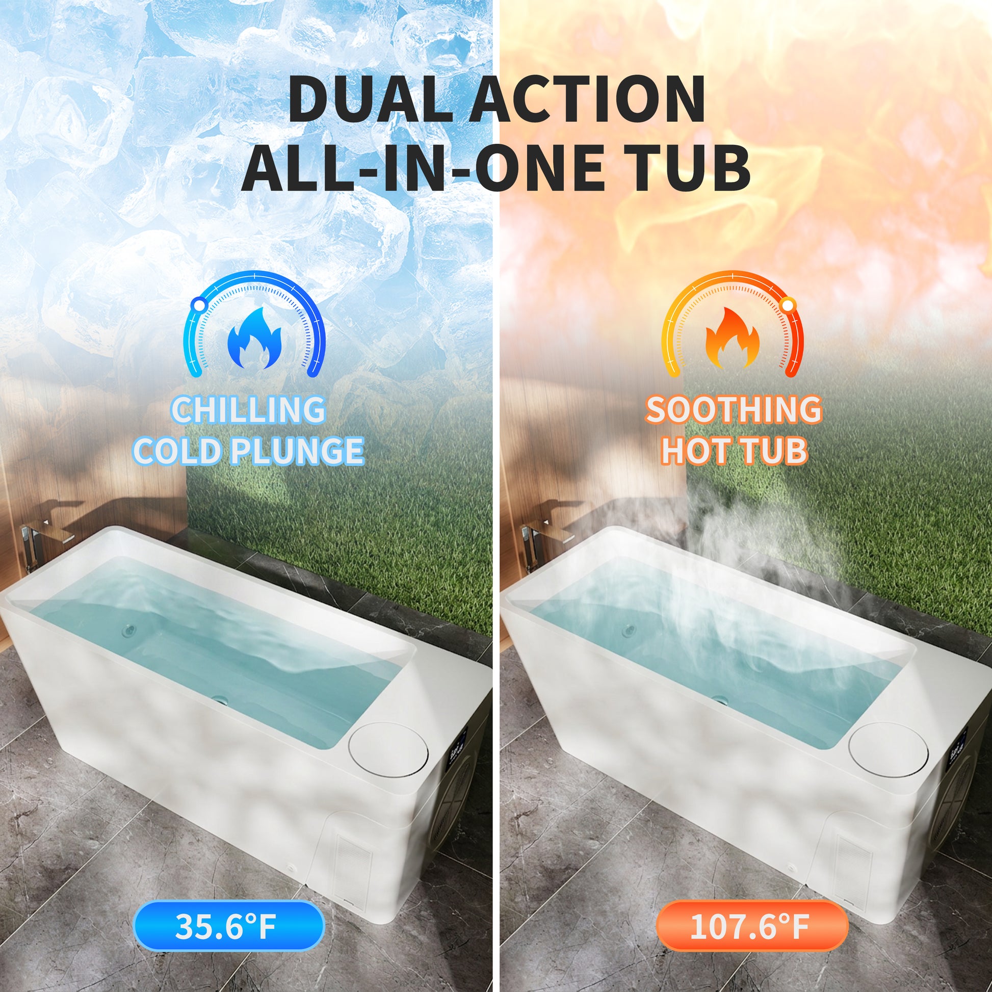 77" Luxury All-in-One Smart Recovery Ice Bath Cold Plunge Tub with Built-In 1HP Chiller