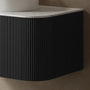 48" Black Floating Bathroom Vanity with Stone-Pattern Ceramic Vessel Sink and Carrara White Sintered Stone Top
