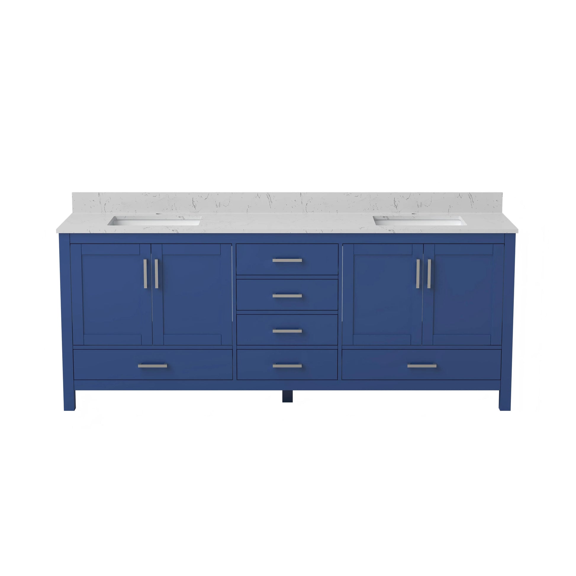 60"/84" Navy Blue Double Sink Bathroom Vanity with White Marble-Pattern Top