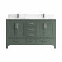 60" Deep Olive Green Double Sink Bathroom Vanity with Engineering Stone Top & 2 Basins